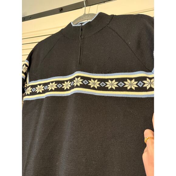 Dale of Norway Black Blue Snowflake 1/4 Zip Long Sleeve Pullover Sweater Sz M - Picture 6 of 9